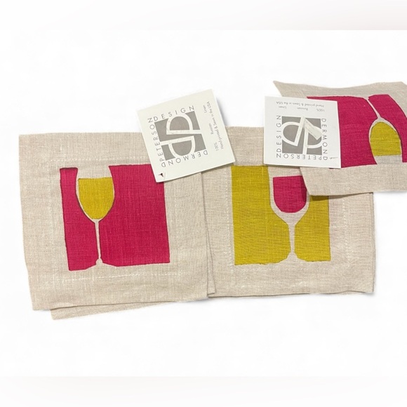 Dermond Peterson Design Other - Dermont Peterson Linen Cocktail Napkins Set of 4 Mixed Prints Hand-Printed NWT
